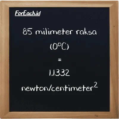 85 millimeter mercury (0<sup>o</sup>C) is equivalent to 1.1332 newton/centimeter<sup>2</sup> (85 mmHg is equivalent to 1.1332 N/cm<sup>2</sup>)